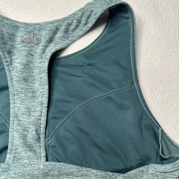 Alo Yoga Alosoft Serenity Sports Bra- Seagrass Heather - Picture 7 of 10